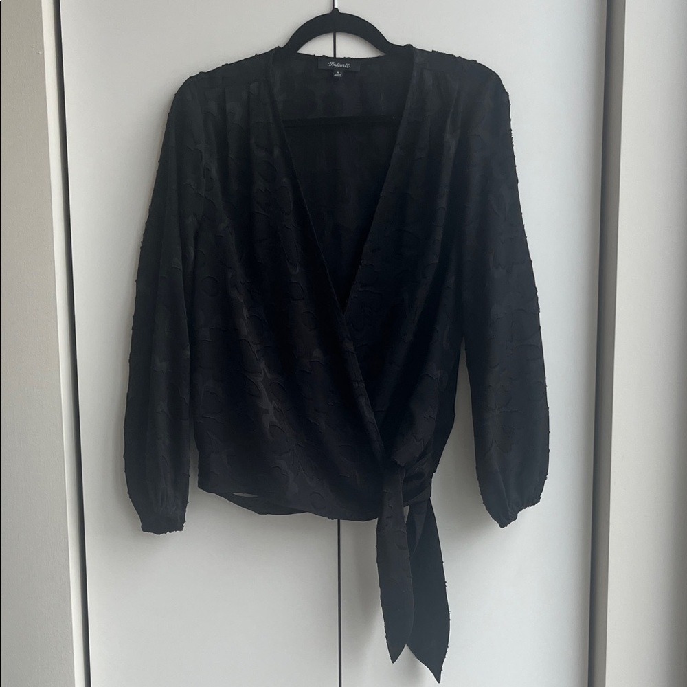 Madewell Black Wrap Blouse with Side Tie